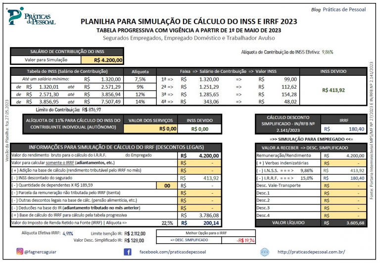 Inss E Irrf 2023 Planilha Para Simulação De Cálculo Práticas De Pessoal 3031